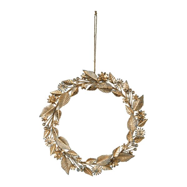 Golden metal round wreath - large